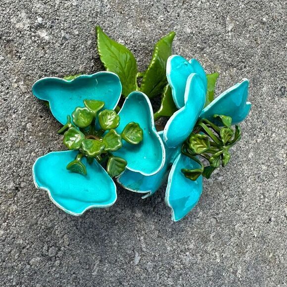 Vintage Enamel Flower Brooch Pin Turquoise Multicolor Retro Unisex Adjustable - Picture 2 of 9
